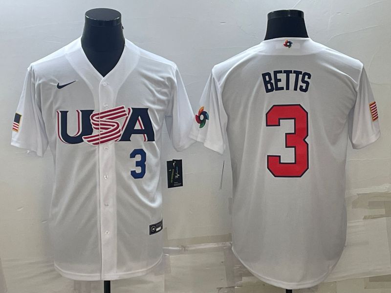 Men 2023 World Cub USA #3 Betts White Nike MLB Jersey